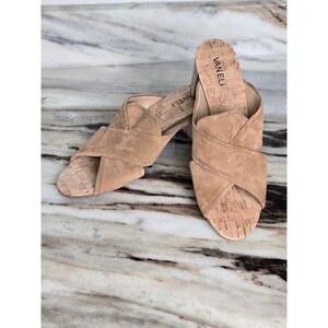 Vaneli Tan Suede Criss Cross Cork Block Heel Slide Sandals Womens 9.5M